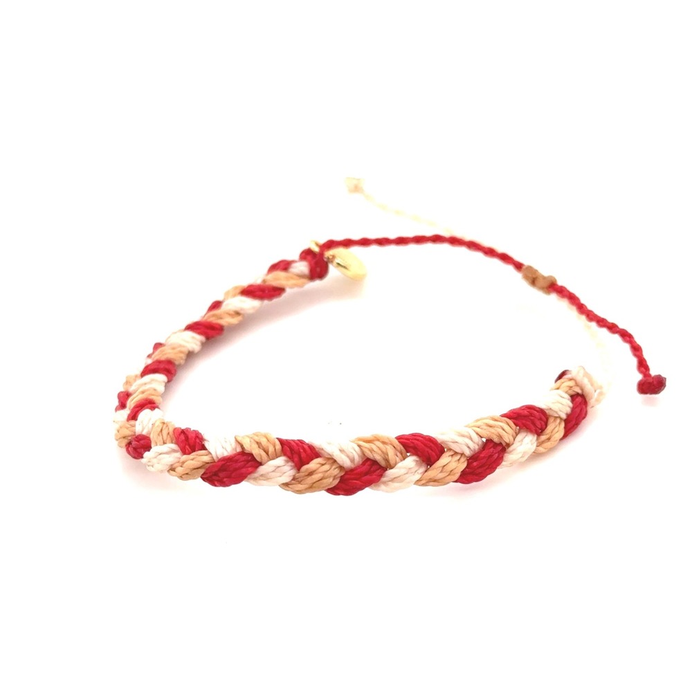 Pura Vida Braided Cord Bracelet Red Cream Tan Adjustable Boho Beach Accessory